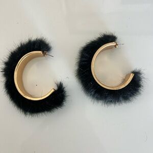 Zara Black and Gold Fur Hoop Earrings
